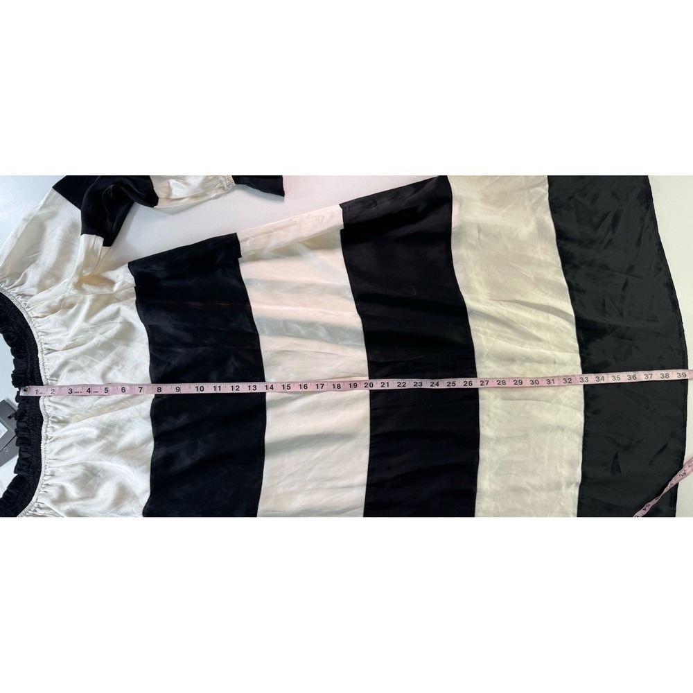 Cynthia Rowley Shanley Dress Medium Silk Striped Long Sleeve Ruched Neck - Picture 10 of 11